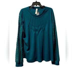 Blooming Jelly Women's Waffle Knit Top Dark Cyan Lace Sleeve New with Tag